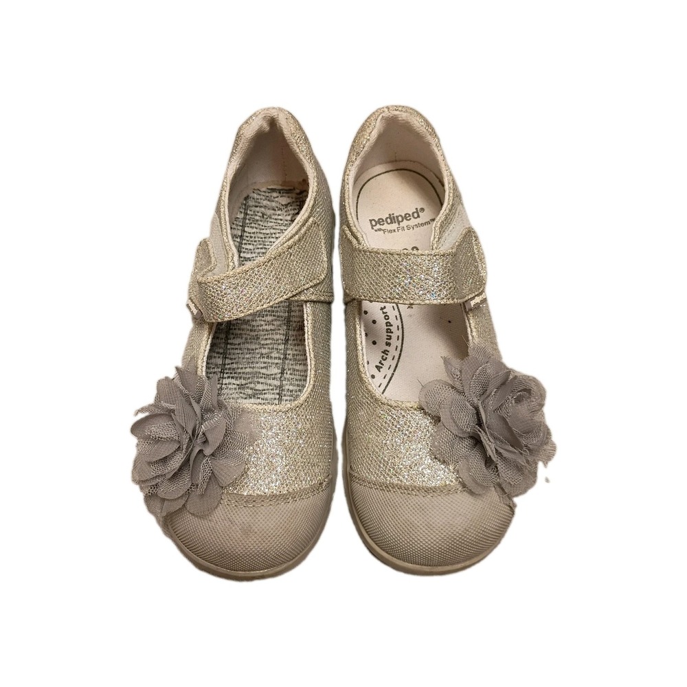 Pediped Estella Silver Glitter Mary Jane Dress Shoes Girls Size EU 30 US 12-12.5